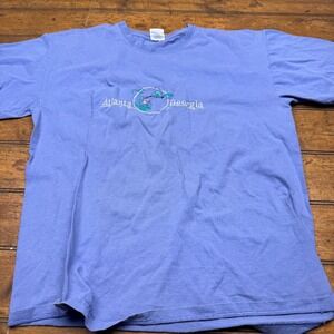 Atlanta Georgia Hummingbird Embroidered T-Shirt Periwinkle Blue Large Cotton